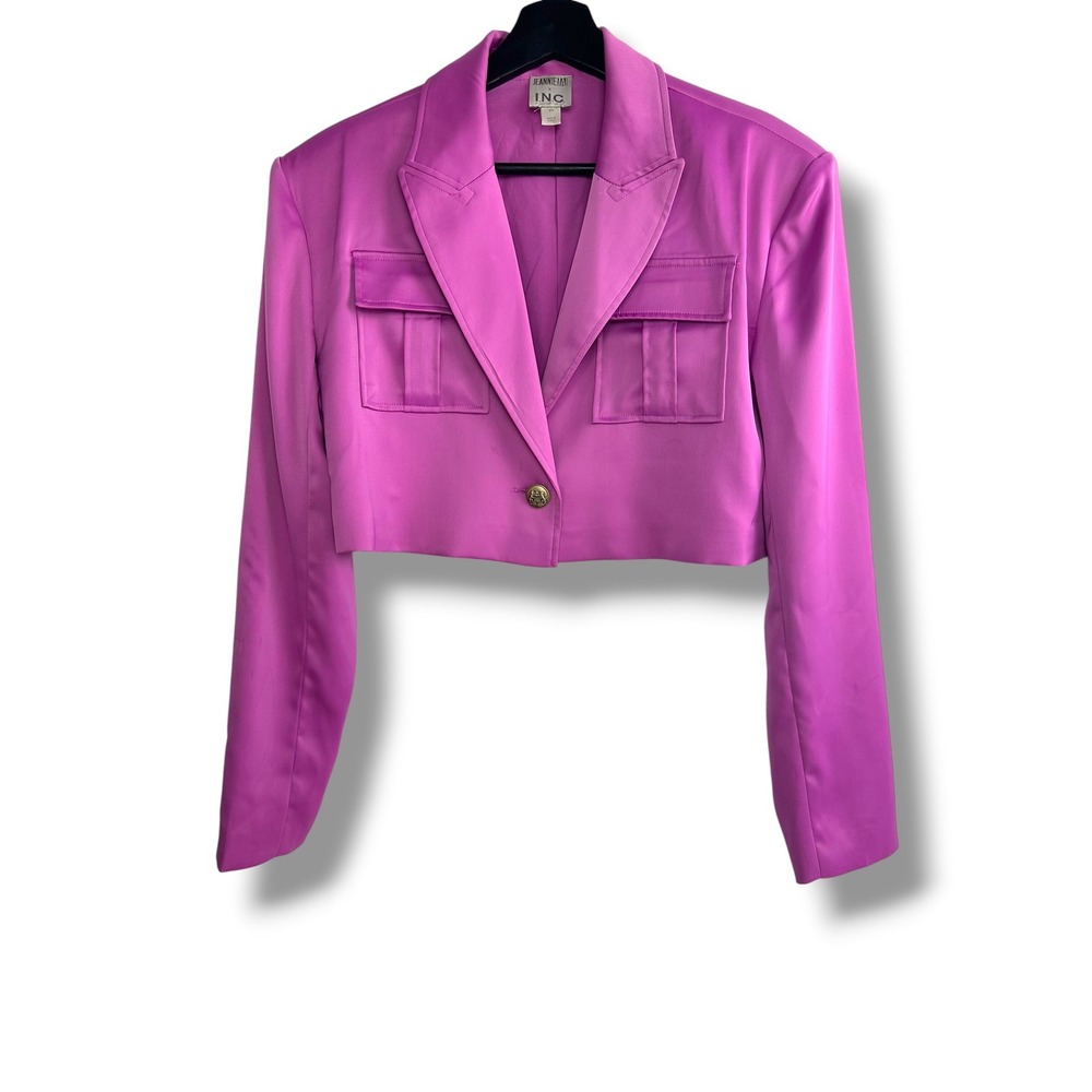 Jeannie Mai x INC Magenta Pink Cropped Blazer XS Utility Single Button Jacket
